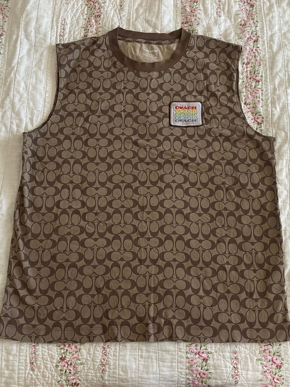 Coach Men’s Brown Signature Logo Tank with Multicolor Patch